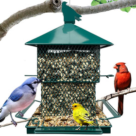 Meleave bird feeder outdoors with large capacity for long-lasting seed meals.