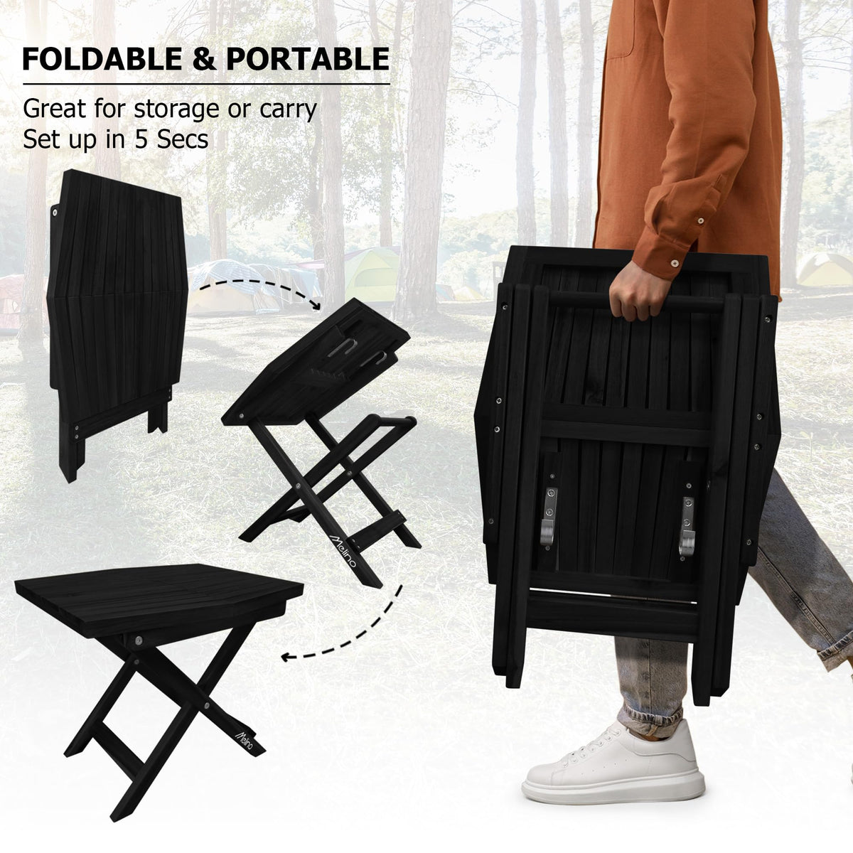 Melino side table on patio with coffee for relaxing mornings