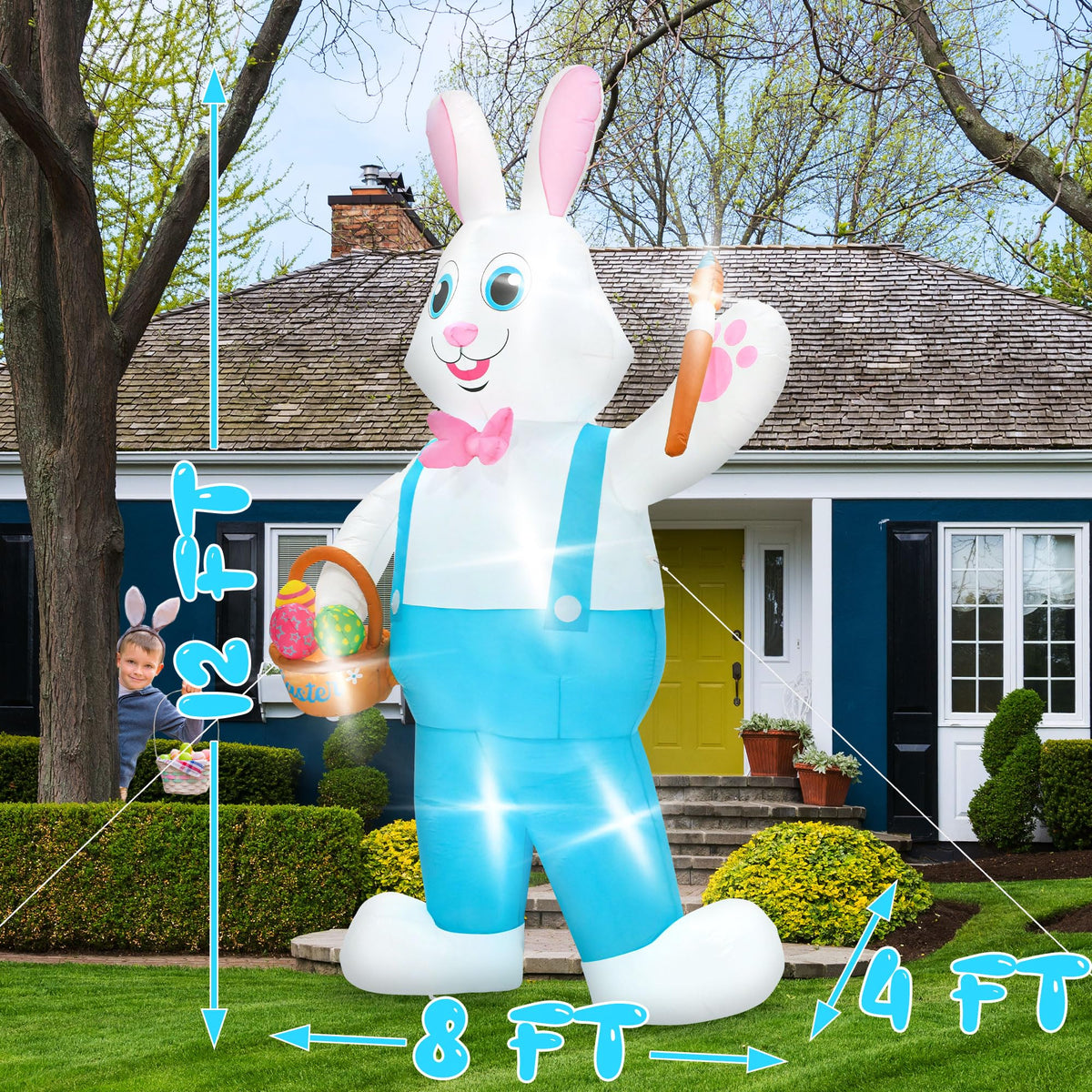 Melisheer bunny holding eggs basket glows at night with LED lights