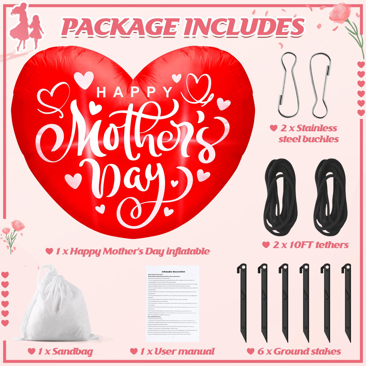 Melisheer inflatable heart packaging contents overview