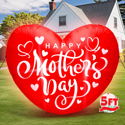 Melisheer 5ft Mother's Day heart inflatable for festive outdoor decor with glow