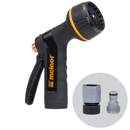 Melnor 65143AMZ nozzle bundle with black-yellow grip for versatile watering.