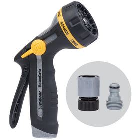Melnor 65187AMZ rear-trigger nozzle with 8-pattern spray for versatile watering.