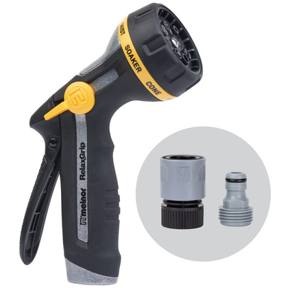 Melnor 65187AMZ rear-trigger nozzle with 8-pattern spray for versatile watering.