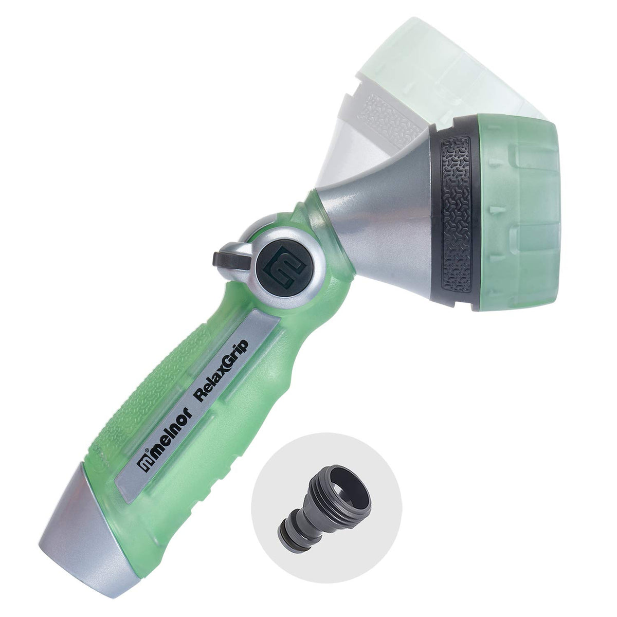 Melnor RelaxGrip nozzle with QuickConnect for fast, hassle-free setup.