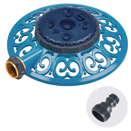 Melnor Sprout 8-pattern sprinkler demonstrates versatile coverage for irregular lawns.