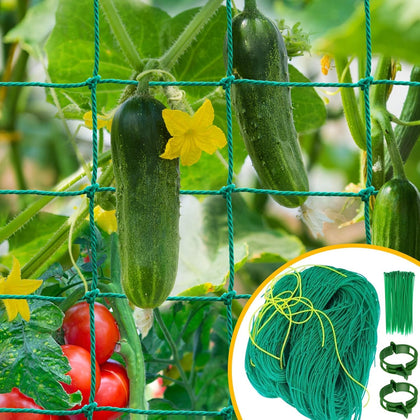 MELOHO garden trellis netting supports cucumbers for healthier, more organized plants.