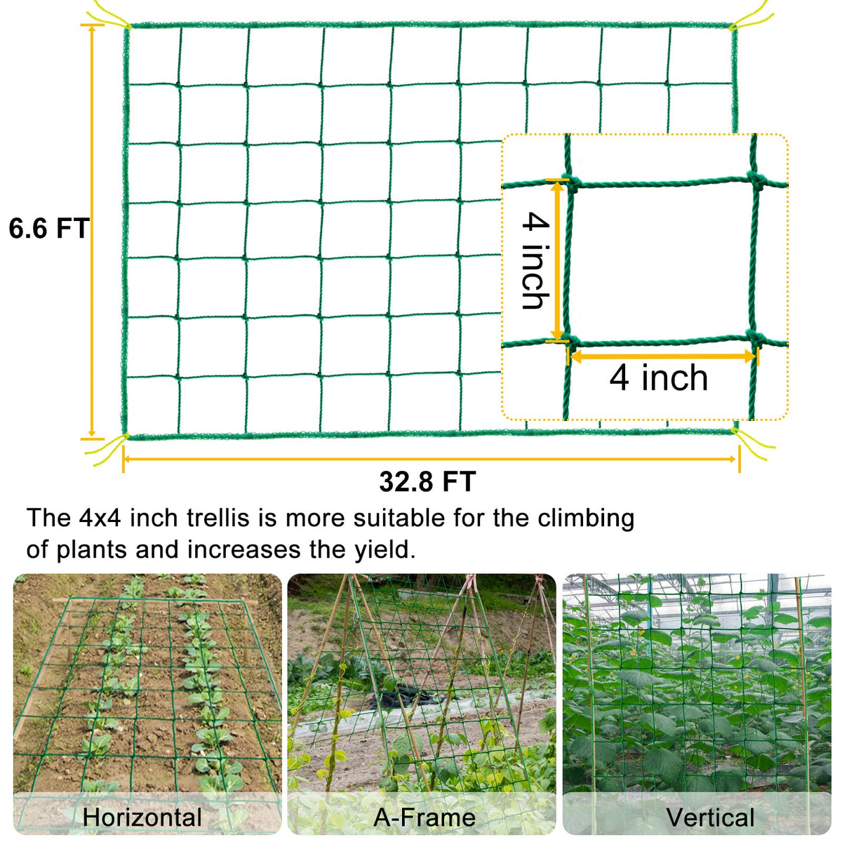 MELOHO garden trellis netting helps tomatoes train upward for better air circulation.