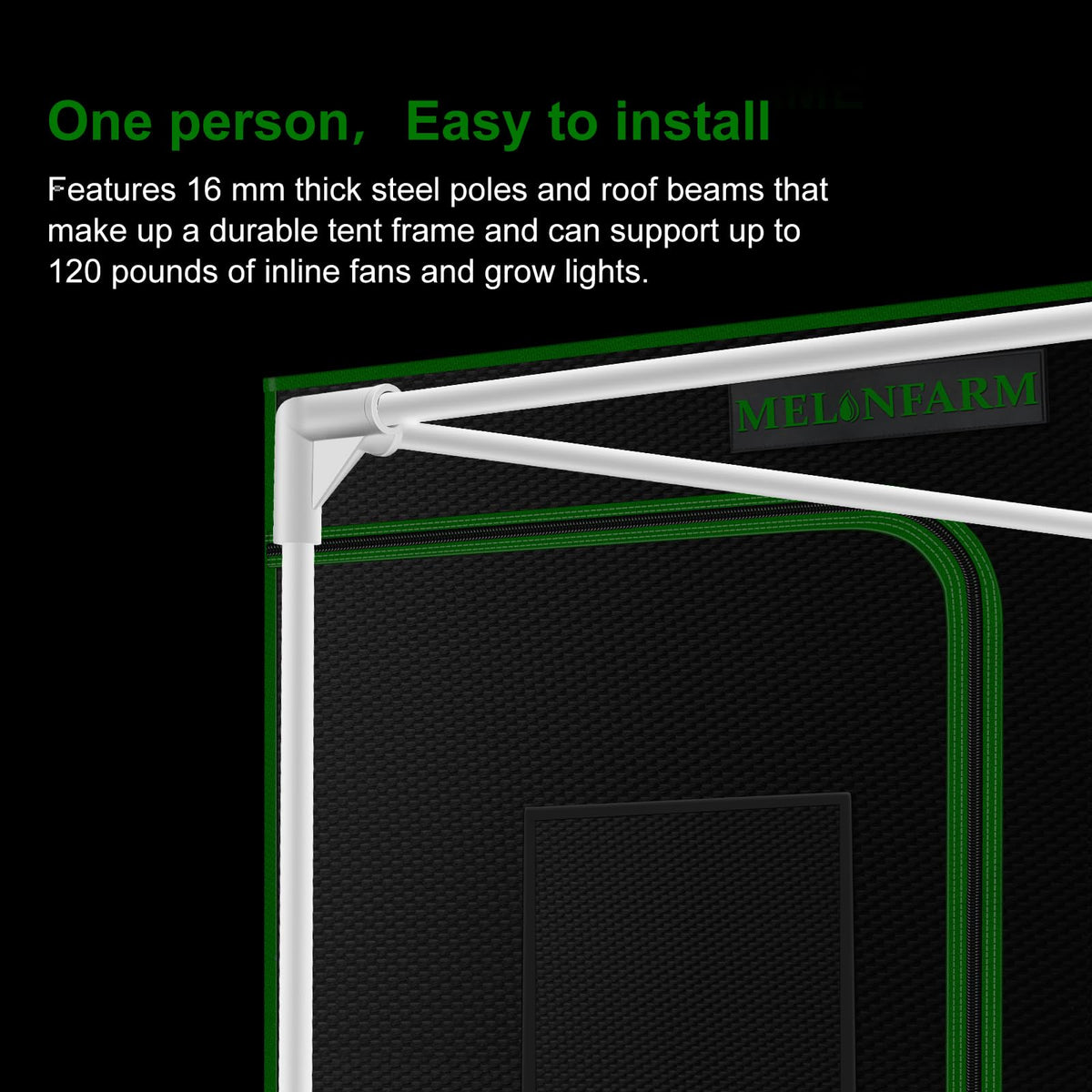 MelonFarm 4x4 grow tent interior diamond Mylar lining reflects light efficiently.