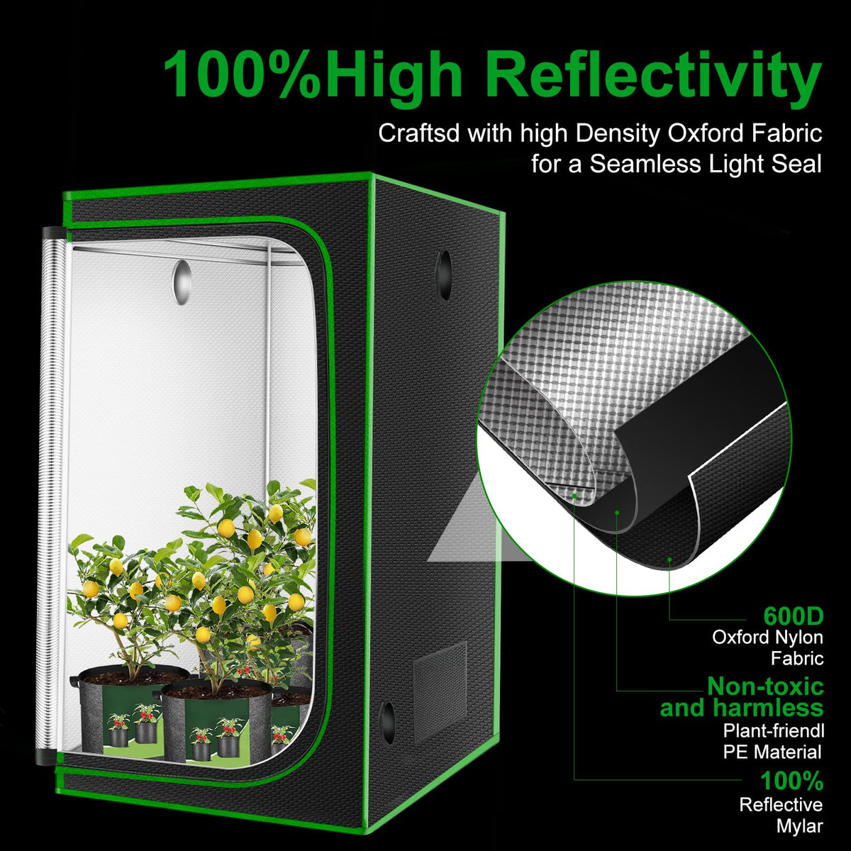 MelonFarm 4x4 grow tent observation window provides quick plant status checks.