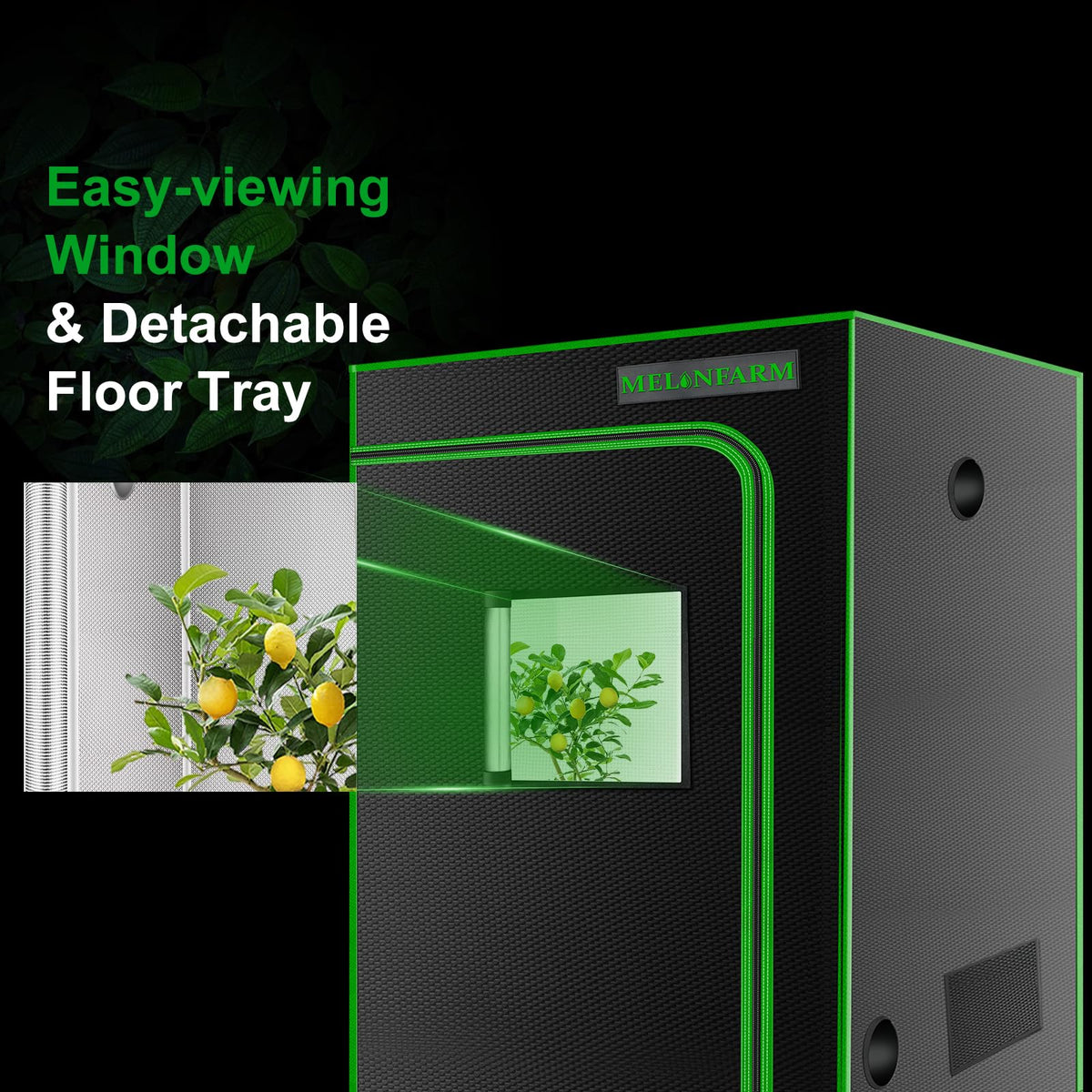 MelonFarm 4x4 grow tent side panel for adjustable airflow as needed.