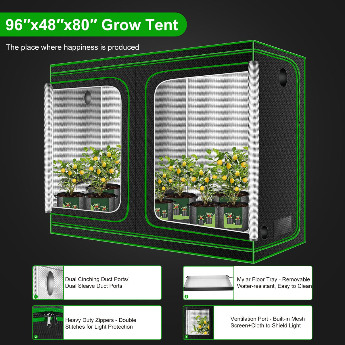 MELONFARM 4x8 grow tent floor tray catches spills and keeps area clean.