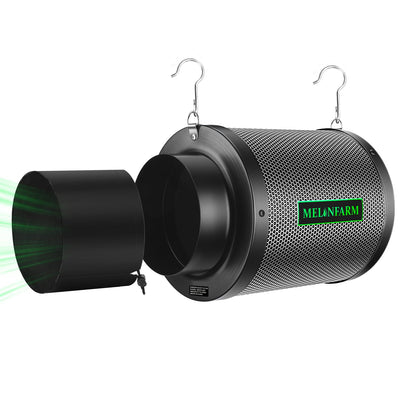 MELONFARM 6-inch air carbon filter body reduces odors in grow tents.