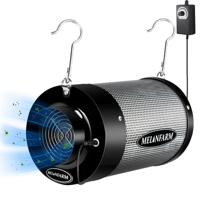 MELONFARM air carbon filter 4in with built-in fan improves odor control in grow tents.