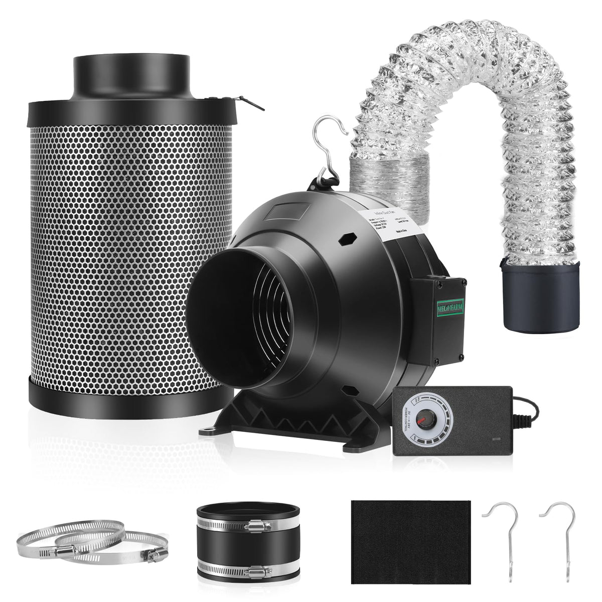 MELONFARM air filtration kit with inline fan showing improved airflow in a grow tent.