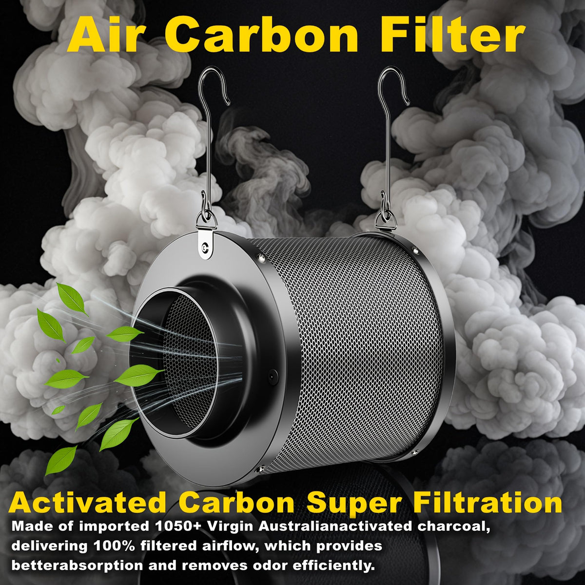 MELONFARM 12-inch carbon filter provides strong odor absorption for hydroponics.