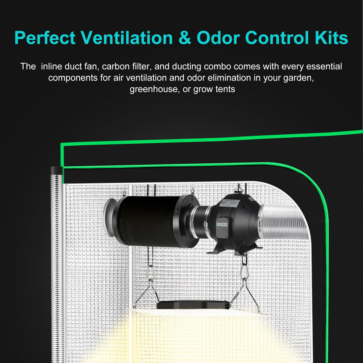 MELONFARM complete filtration kit suitable for grow tents and hydroponics setups.