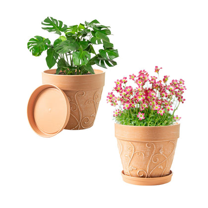 Melphoe 7-inch pot with embossed vine pattern, ideal for elegant indoor displays.