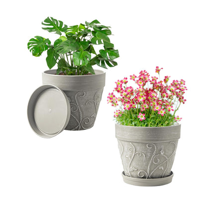 Melphoe 7-inch pot with vine-embossed imitation terracotta for stylish indoor displays.