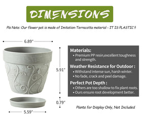 Melphoe pot with drainage holes and included saucer.