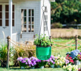Melphoe planter with transparent outer pot showing water level for easy care