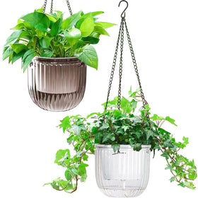 Melphoe self-watering hanging pot shows water level for easy plant care.