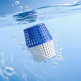 MELULUA Pool Unit placed in skimmer for steady water care