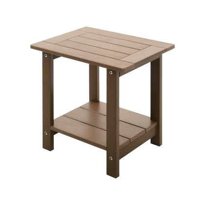Meluvici double Adirondack side table with 2-tier storage keeps essentials organized outdoors.