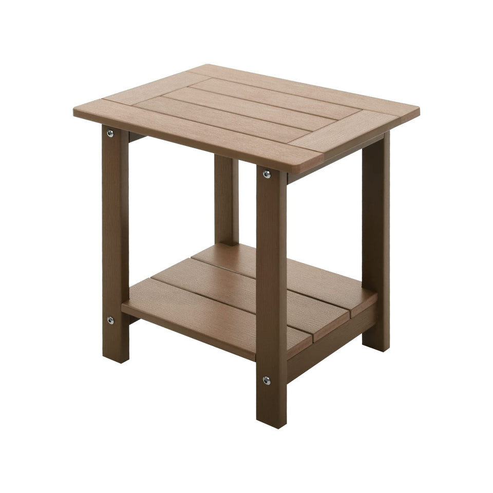 Meluvici double Adirondack side table with 2-tier storage keeps essentials organized outdoors.