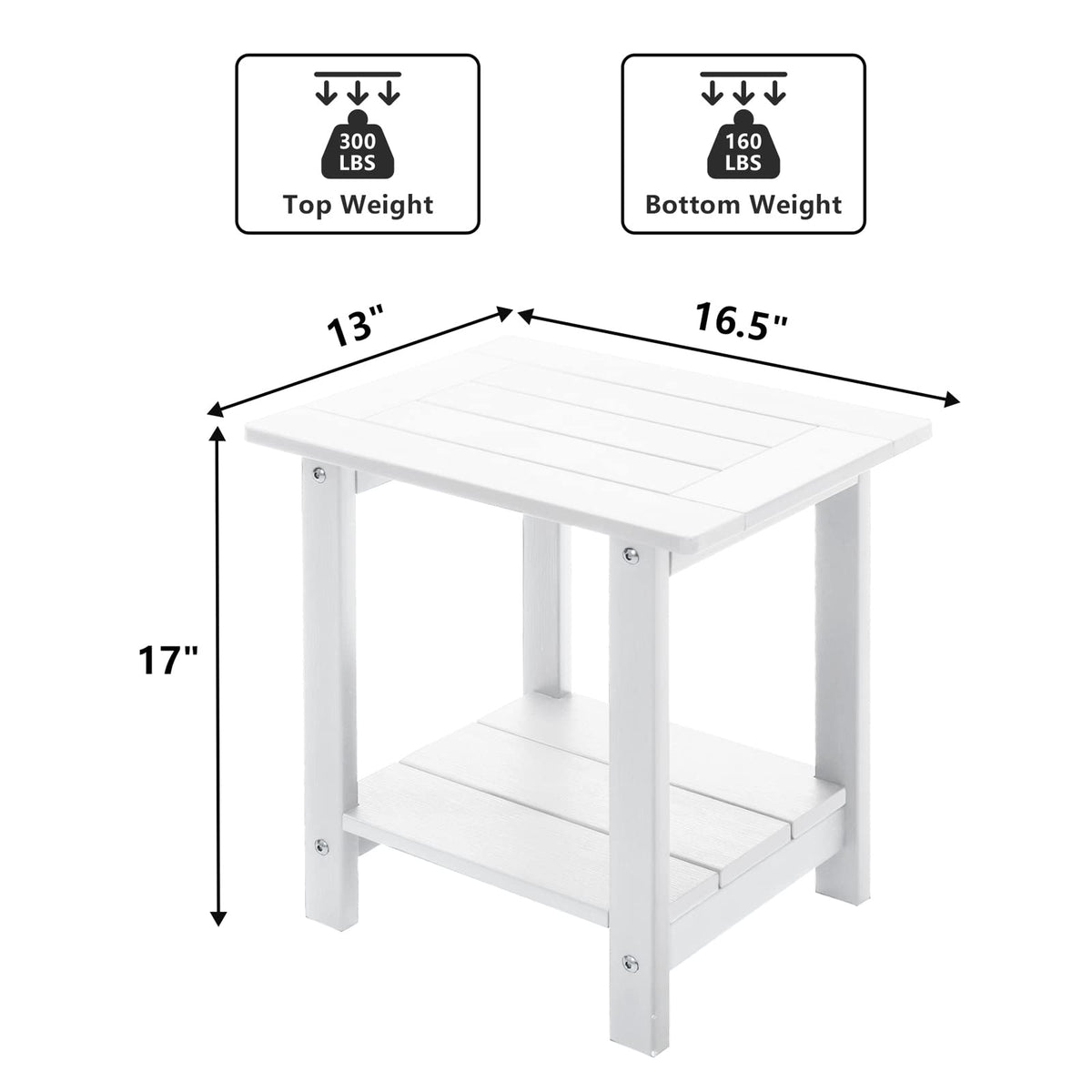 Meluvici easy-clean Adirondack side table; easy to wipe down after outdoor meals.
