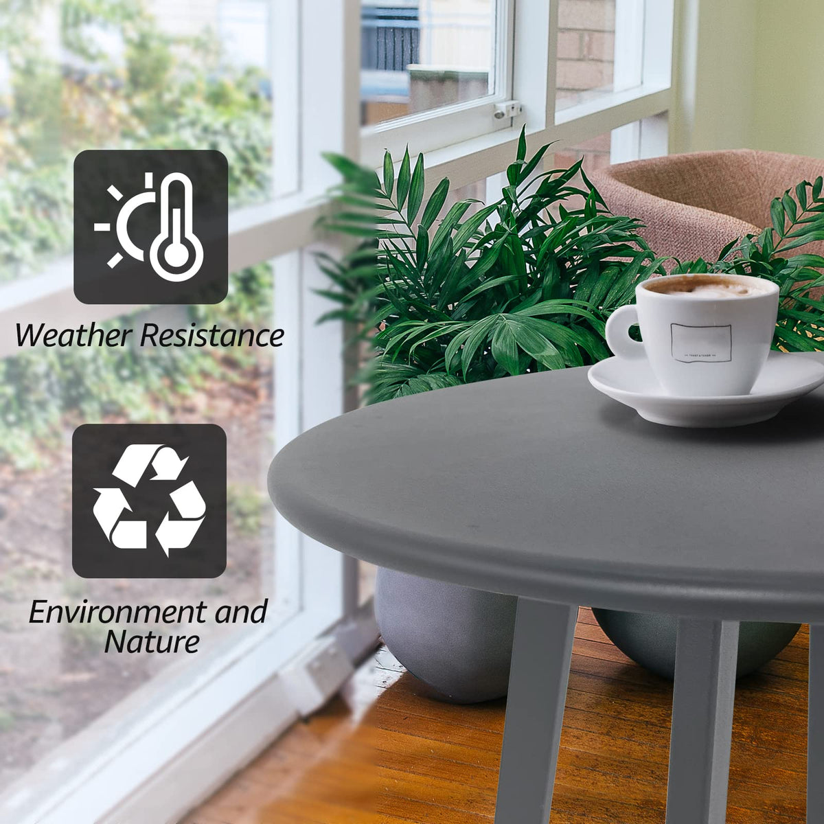 Meluvici round grey steel end table suitable for balcony and garden