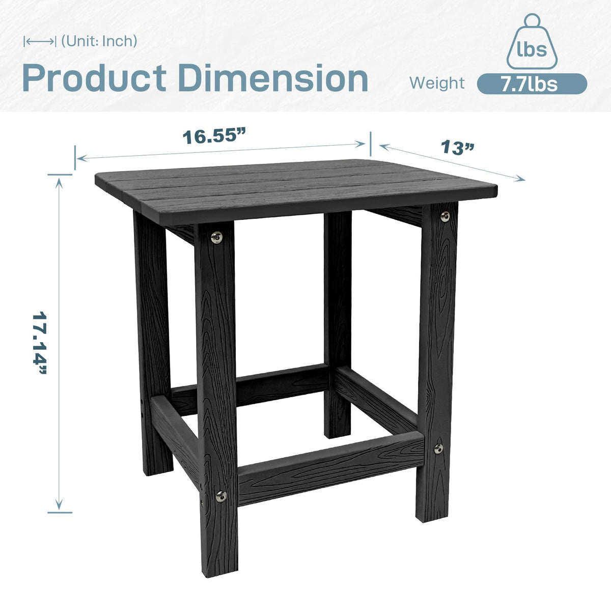 Meluvici outdoor side table with easy cleaning and maintenance.