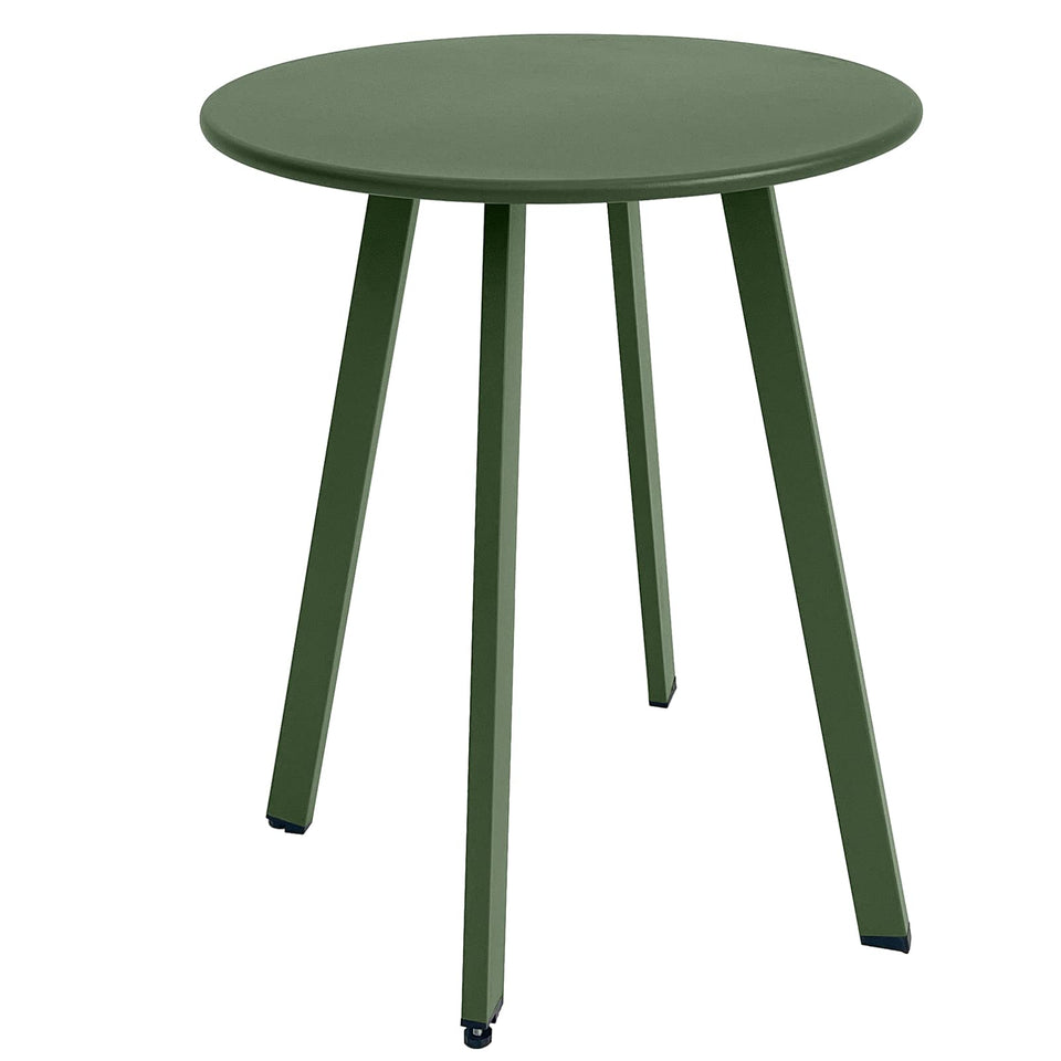 Meluvici Outdoor Table round steel top—weatherproof surface ideal for patios.