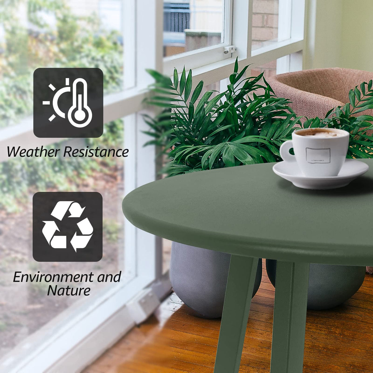 Meluvici Outdoor Table side-profile—compact design saves space on balconies.