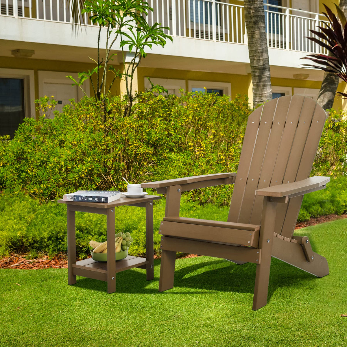 Meluvici teak-look design blends with outdoor furniture beautifully.