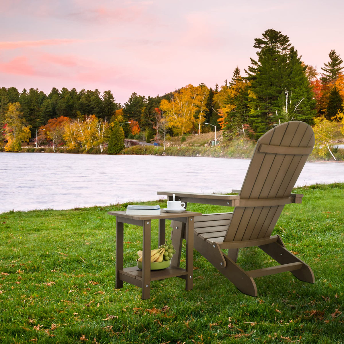 Meluvici weather-resistant outdoor side table protects contents in any season.