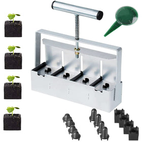 MELVTATA hand-held soil blocker forming four 2x2 inch blocks for seed starting