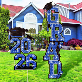 Memorywuu 2026 grad yard signs in blue glitter for outdoor decor.