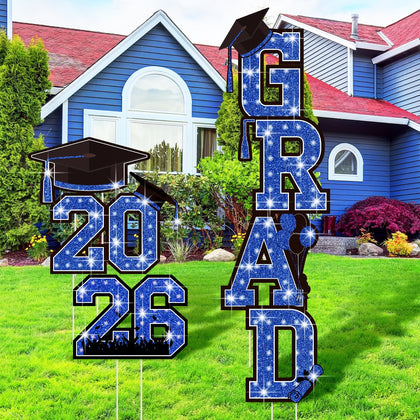 Memorywuu 2026 grad yard signs in blue glitter for outdoor decor.
