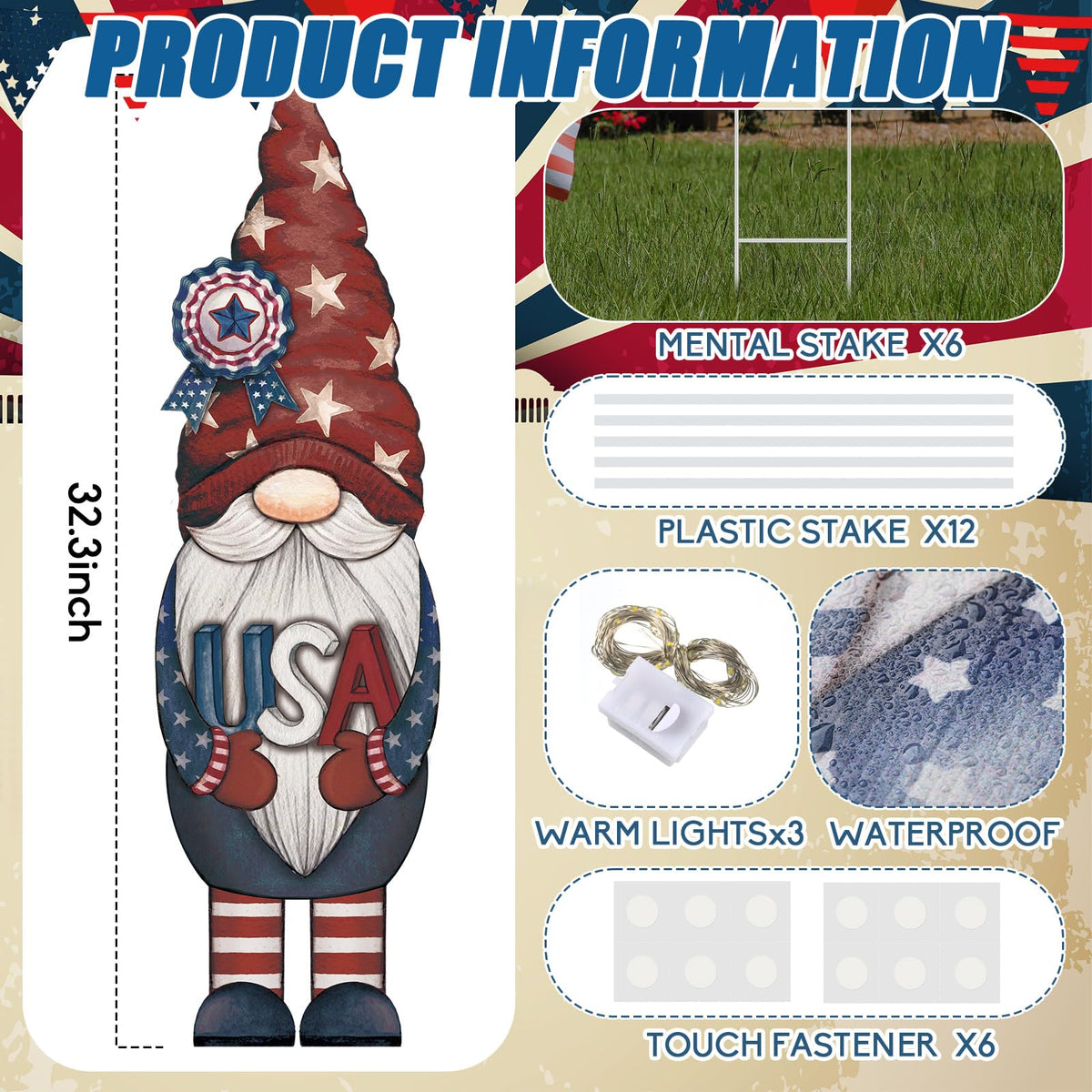 Memorywuu 82 cm yard sign creates a bold Independence Day focal point.