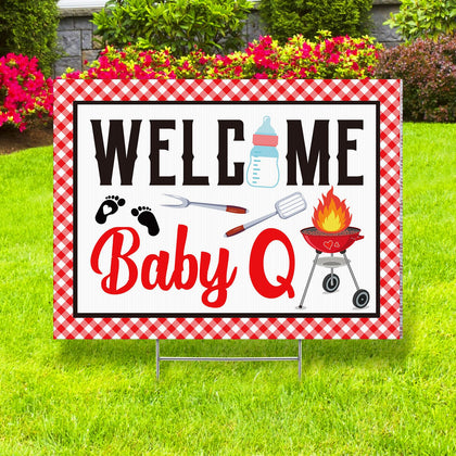 Memorywuu Baby Q yard sign front view highlights red and black barbecue theme for outdoor parties