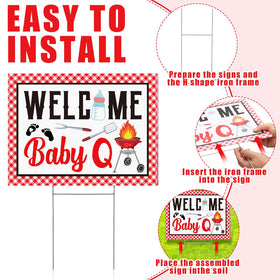 Memorywuu Baby Q yard sign rear view shows bold visibility for garden celebrations