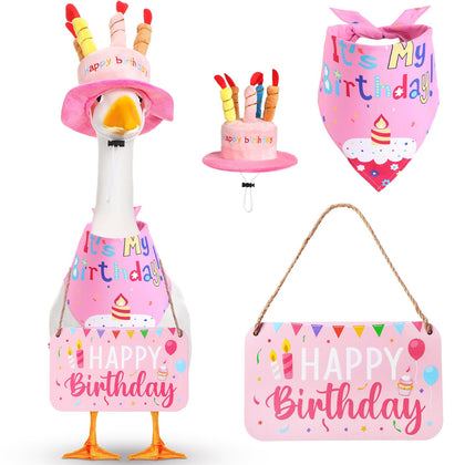 Memorywuu happy birthday goose cupcake hat on garden statue for festive decor