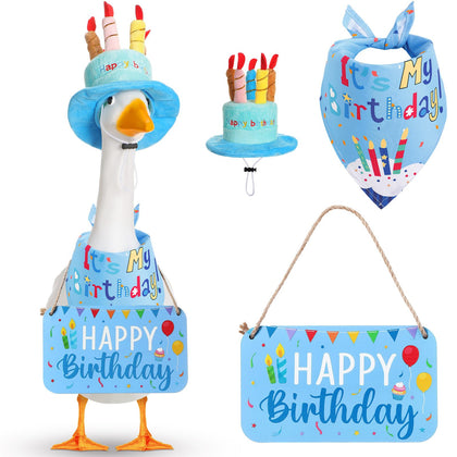 Memorywuu Happy Birthday Cupcake Hat on lawn goose for festive look