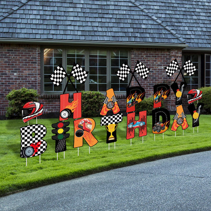 Memorywuu Happy Birthday yard signs on a sunny lawn for outdoor celebration