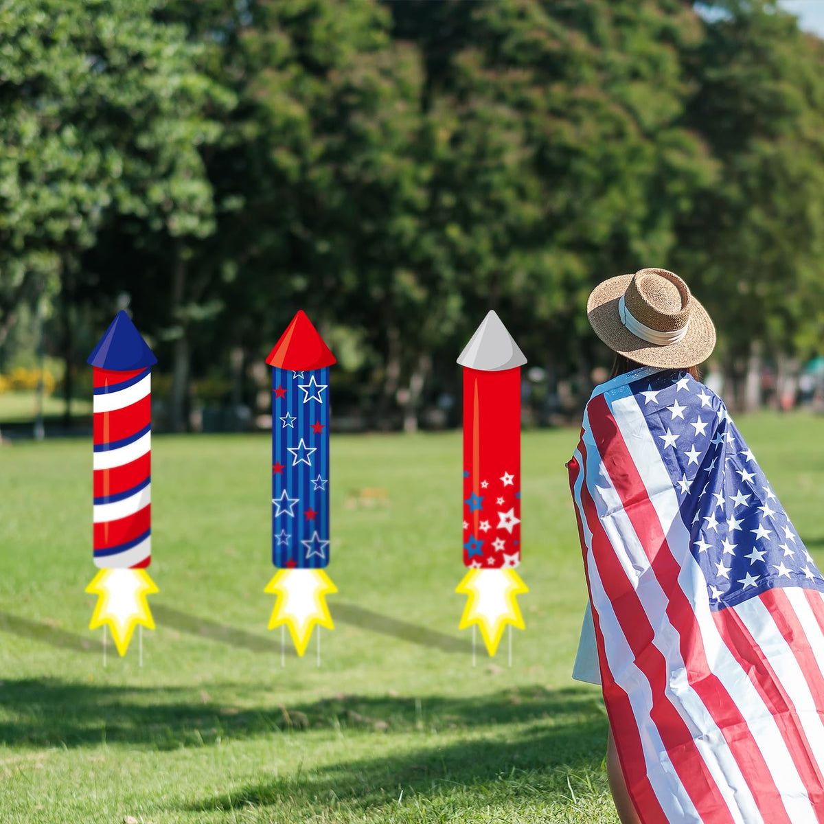 Memorywuu Independence Day party signs pack—creates a coordinated patriotic display.