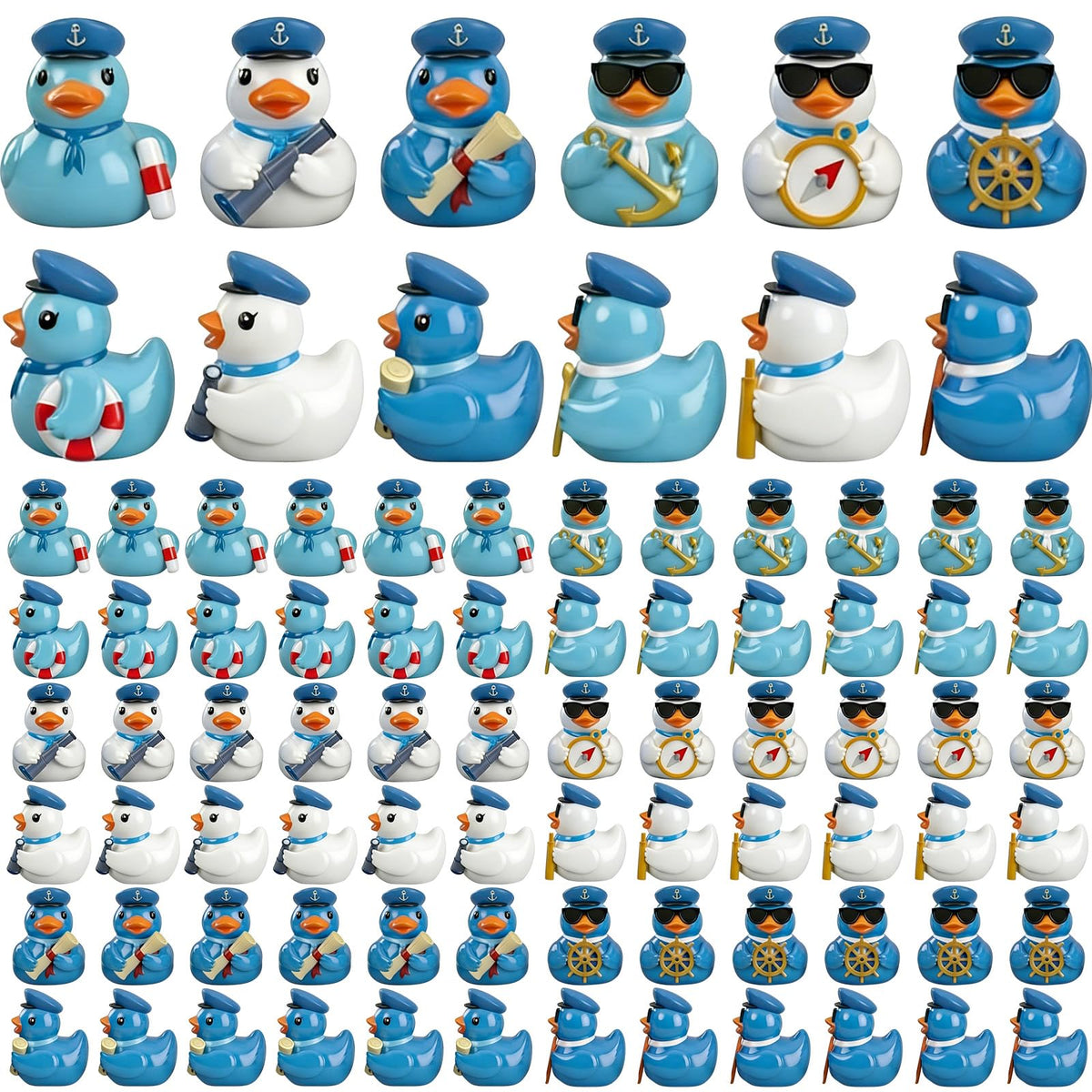 Memorywuu mini sailor ducks in six styles for nautical party decor.