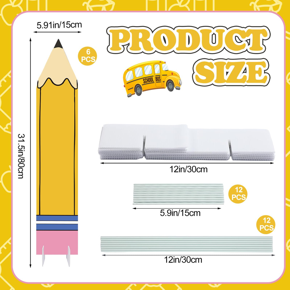 Memorywuu outdoor classroom decor pencil banner in bright yellow enhances party atmosphere.