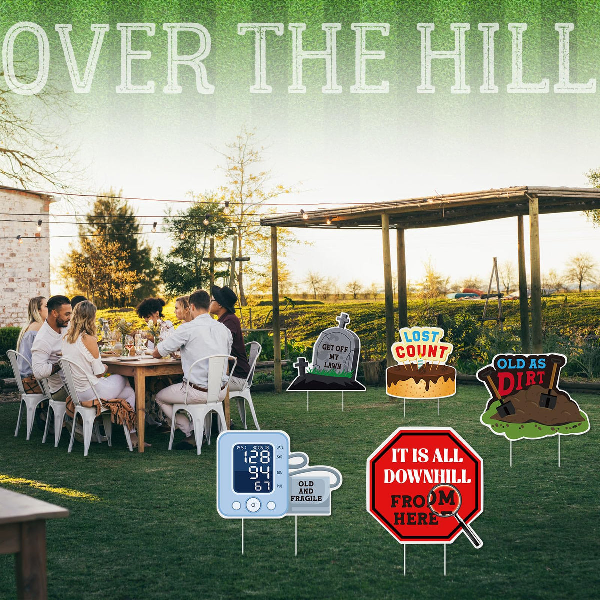 Memorywuu over-the-hill diary-shaped sign emphasizes memories during celebrations