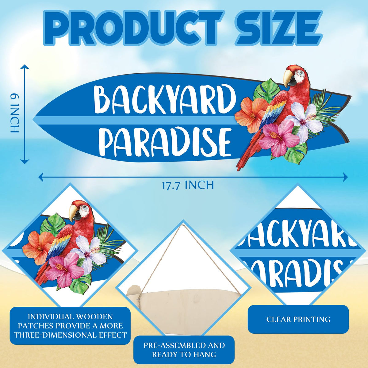 Memorywuu parrots and hibiscus surfboard wall hanger adds tropical charm.